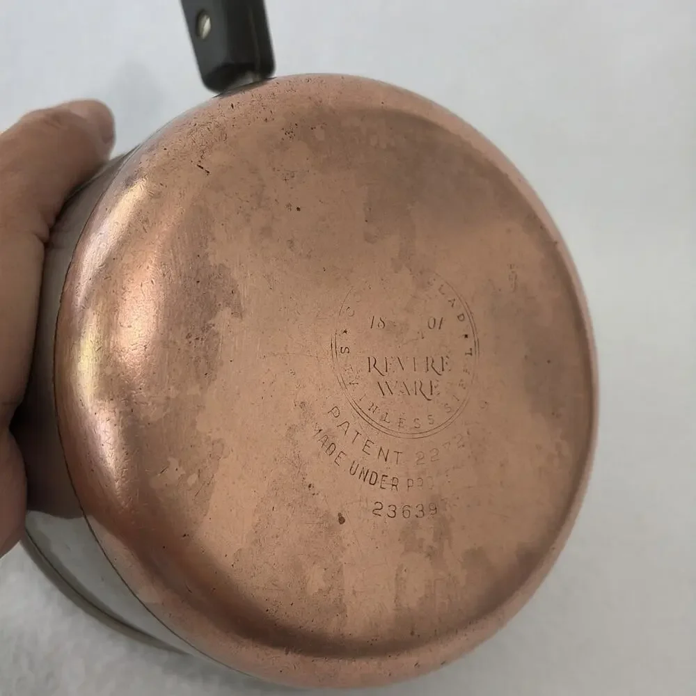 Revere Ware Vintage 1 Quart Saucepan Pot Copper Bottom with Lid Handle Damage